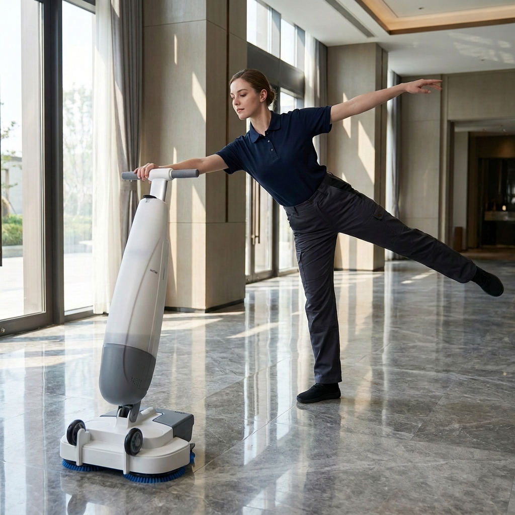 Operator moving Q-mop with one hand