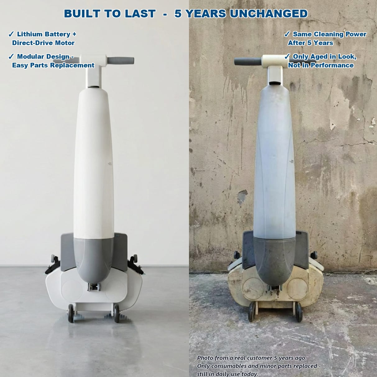 Five year comparison of Q-mop floor scrubber durability