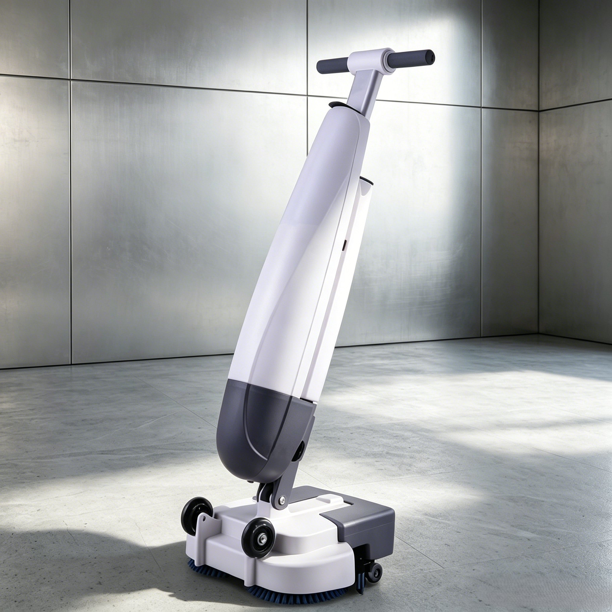 Q-mop cordless floor scrubber in a clean interior